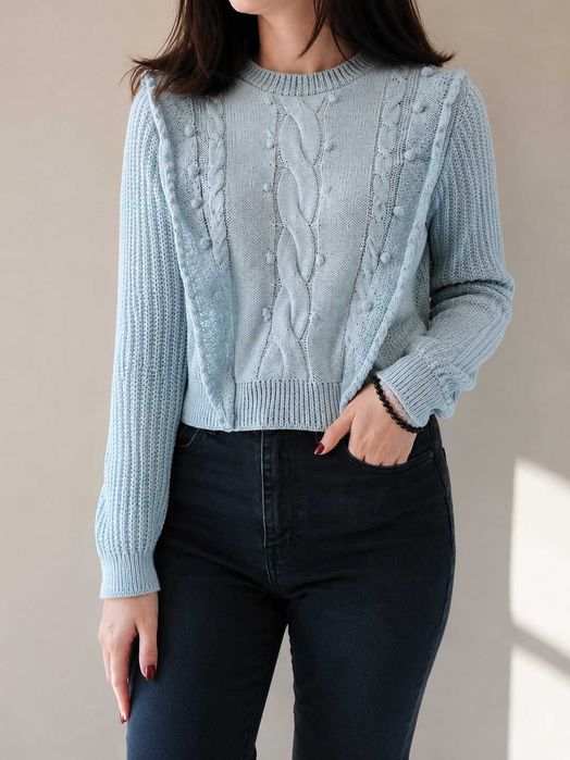 Camisola de Malha Azul Bebé com Entrançados e Folhos - ZARA