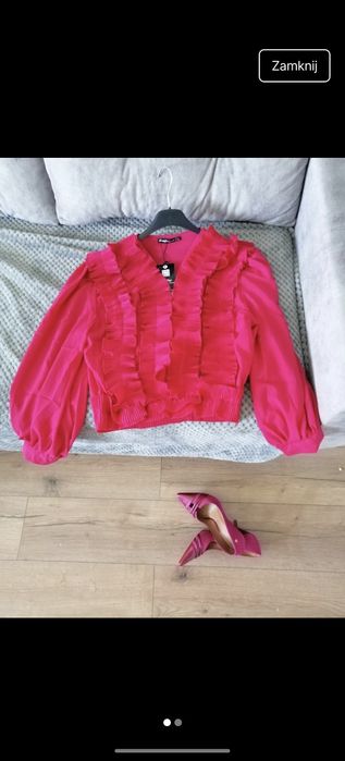 Bluzka nowa  koszulowa różowa burgund falbanki L m fuksja