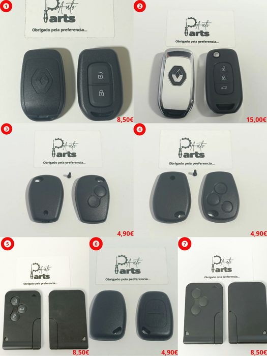 Carcaça/ Capa / Caixa / Cartão de chaves Renault / Dacia