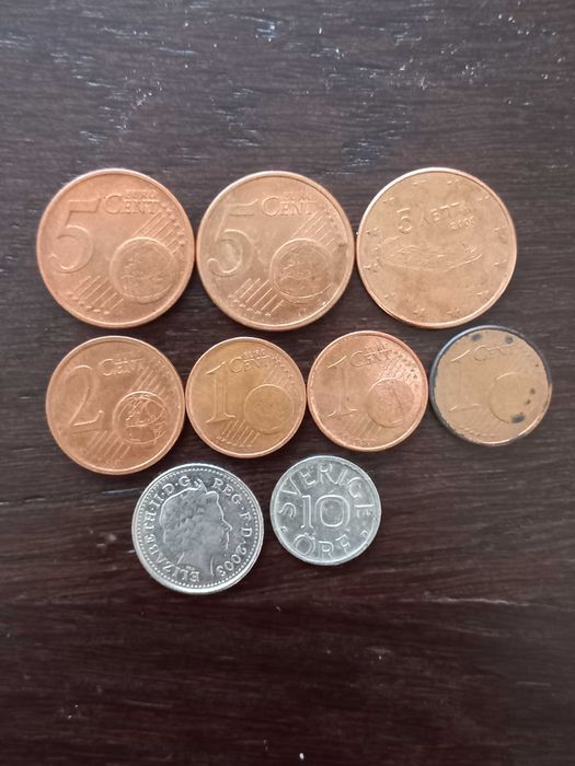 Monety 1 Cent, 2 Cent, 5 Cent, 5 Pence, 10 Ore