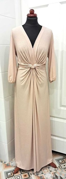 Złota brokatowa długa sukienka wieczorowa S/M/L/XL