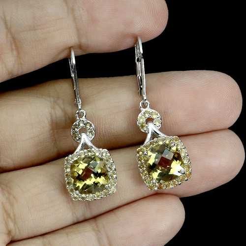 Серебряные серьги с цитрином и сапфирами