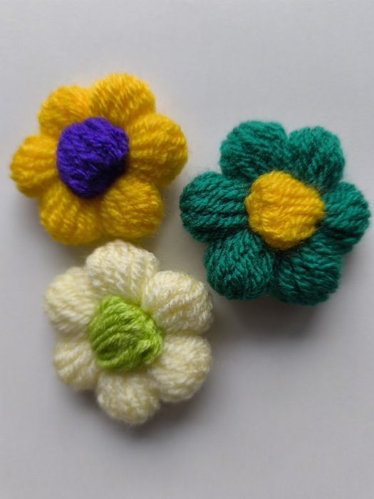 Kwiaty 3d puff szydełko handmade naszywka włóczka