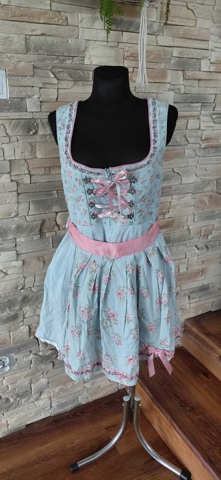 Przepiękna sukienka Dirndl błękitna w kwiaty | Oktoberfest | Stockerpoint rozmiar L