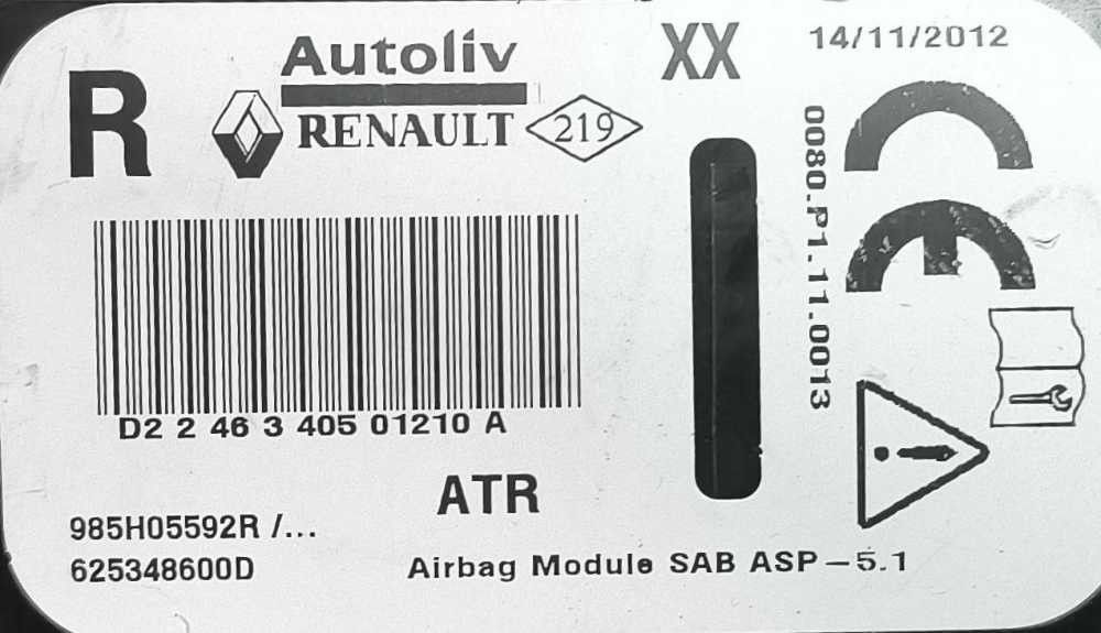 Airbag Banco Direito RENAULT CLIO IV (BH_) ano 2012