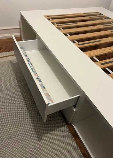 Cama 140x200 IKEA Branco, com arrumação, 2 gavetas, colchão MALVIK