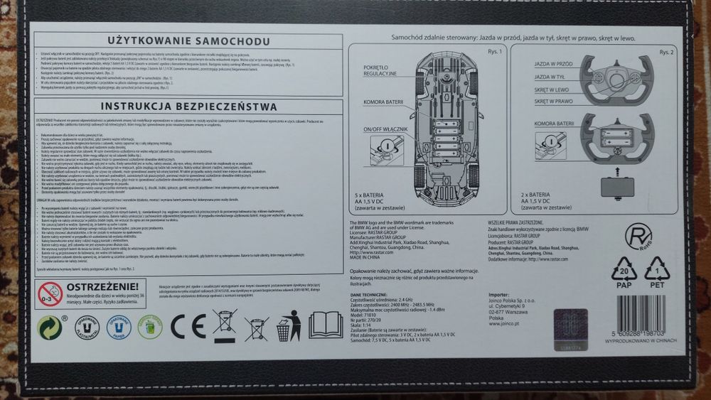 Rastar, BMW i8, czarny, samochód zdalnie sterowany, 1: 14, nowy