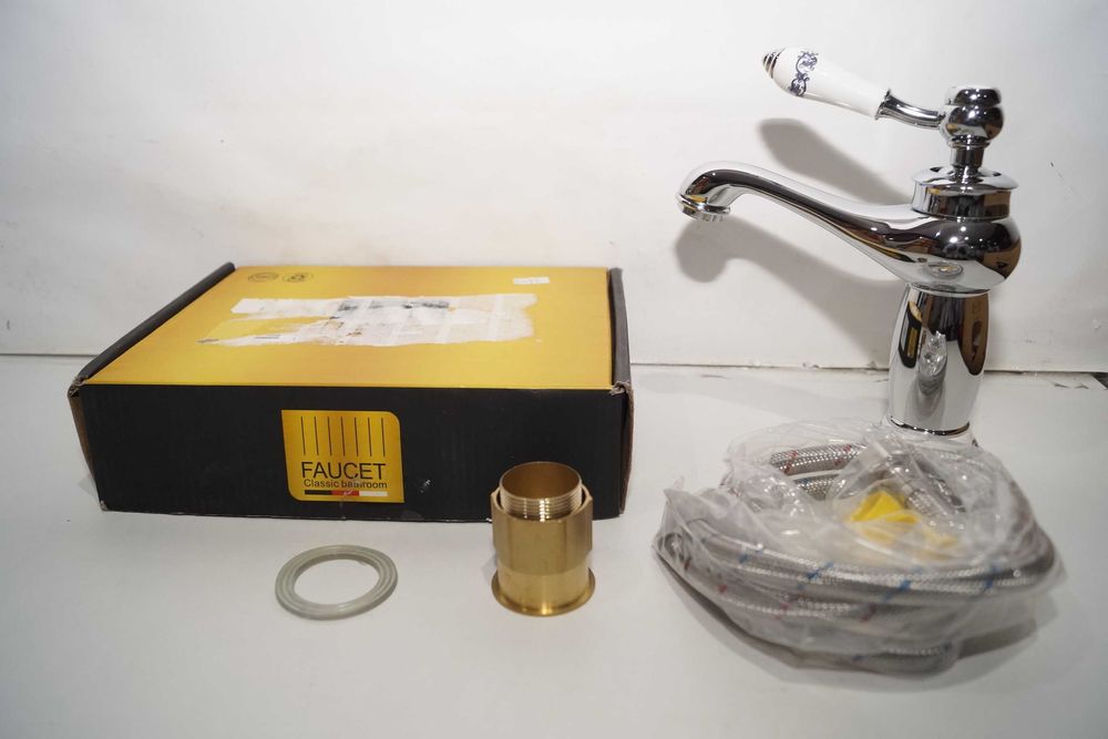 Bateria umywalkowa łazienkowa stojąca retro chrom srebrna FAUCET