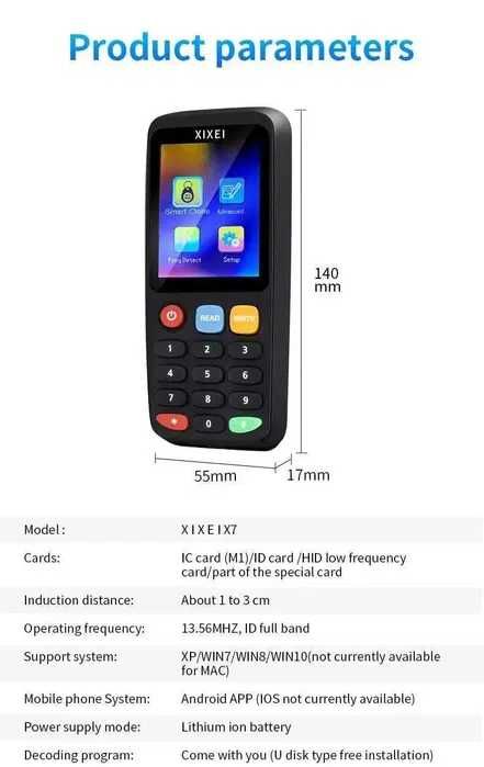 Программатор Xixei X7 дубликатор ключей rfid, mifare