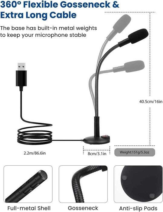 Mikrofon PC USB pojemnościowy przycisk wyciszenia gier stream EGM-01