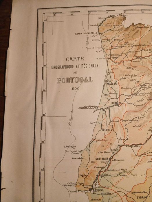Mapa Portugal - Carte Orographique Et Regionale u Portugal 1900