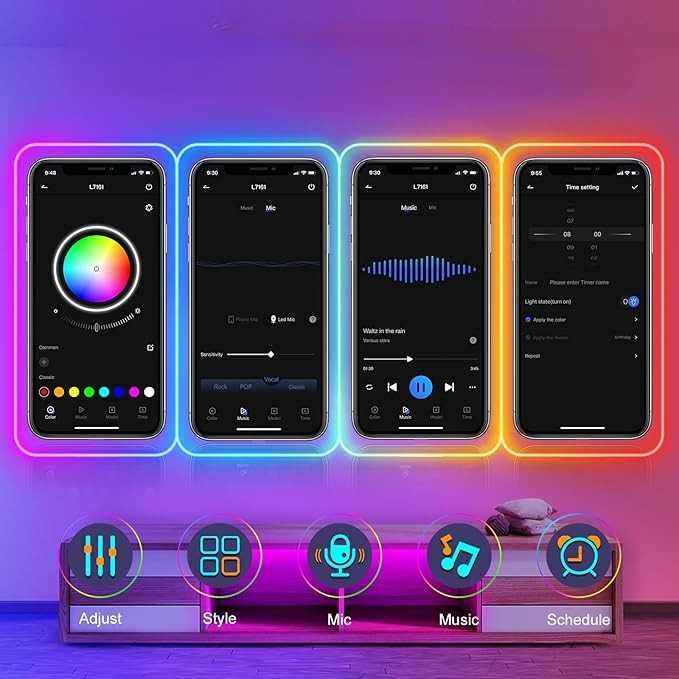 Ailbton Neonowa Taśma LED 10m LED Rgb Aplikacja Smart Ip65