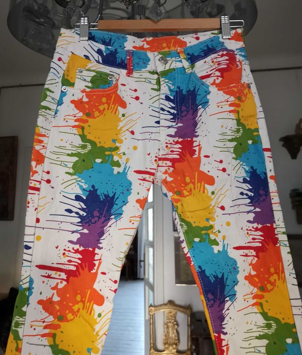 Spodnie jeansy boho popart hippie nowe r.S/28 bajecznie kolorowe