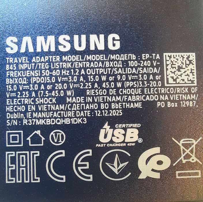 Швидкісна зарядка Samsung 45W PD Блок + Провід 1,8 метра Type-C/Type-C