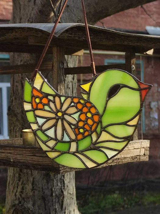Пташка з вітражного скла, декор для дому