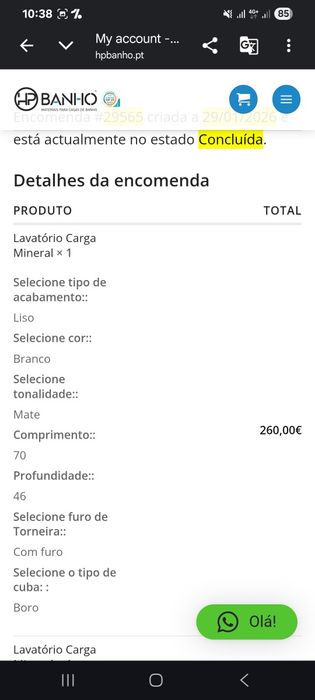 Lavatório carga mineral