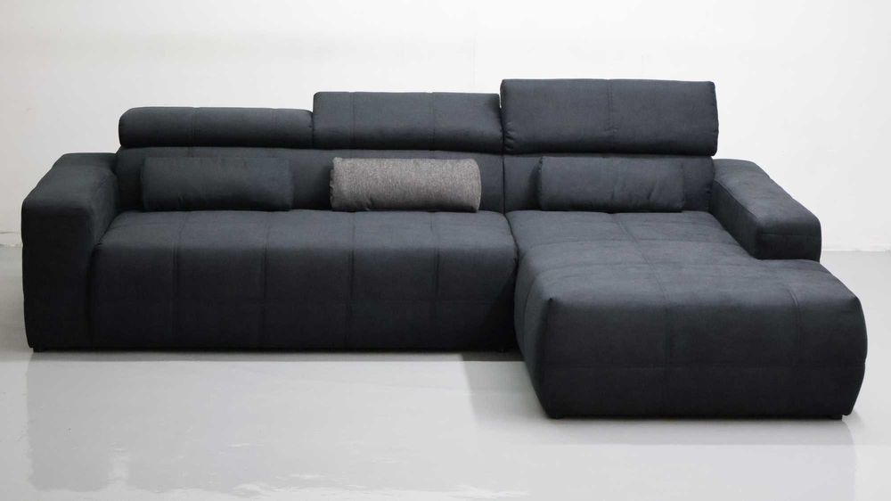TBK Nowy grafitowy narożnik KLASA PREMIUM regulowane zagłówki rogówka sofa kanapa tkanina DESIGN  NOWOCZESNY WYGODNY