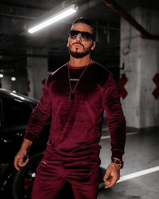 O la voga welurowy dres komplet męski velvet ash men bordo XL