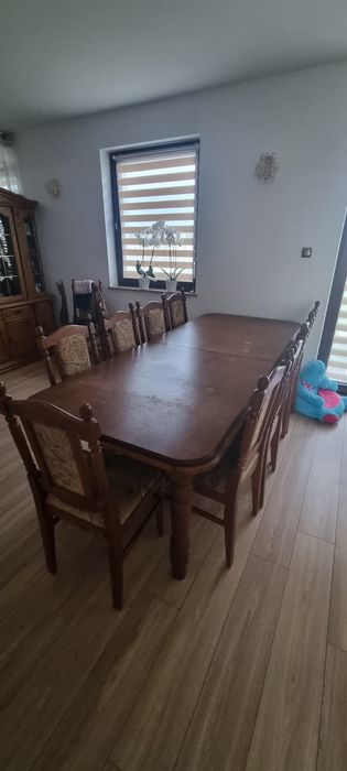 Stół dębowy rozkładany 12 krzeseł