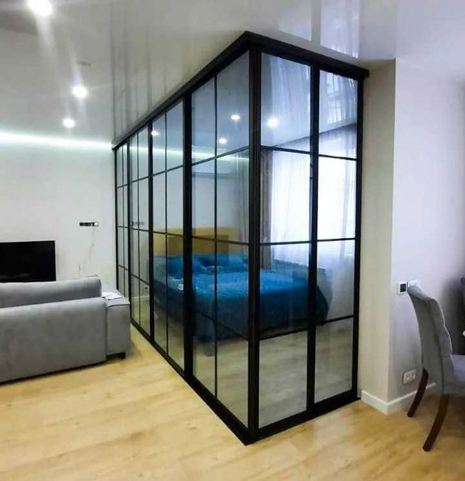 Перегородки в стиле Лофт. Межкомнатные раздвижные стеклянные двери