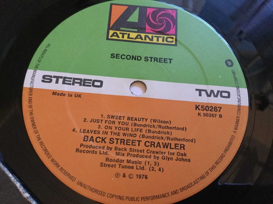 Back Street Crawler ‎– 2nd Street LP UK 1976r. Atlantic winyl ROCK