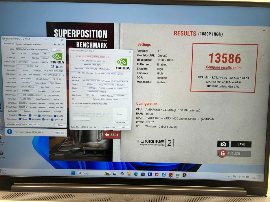 Ноутбук Lenovo Legion Slim 5 16" 165Гц Ryzen 7 7435HS 16GB RTX4070 1TB