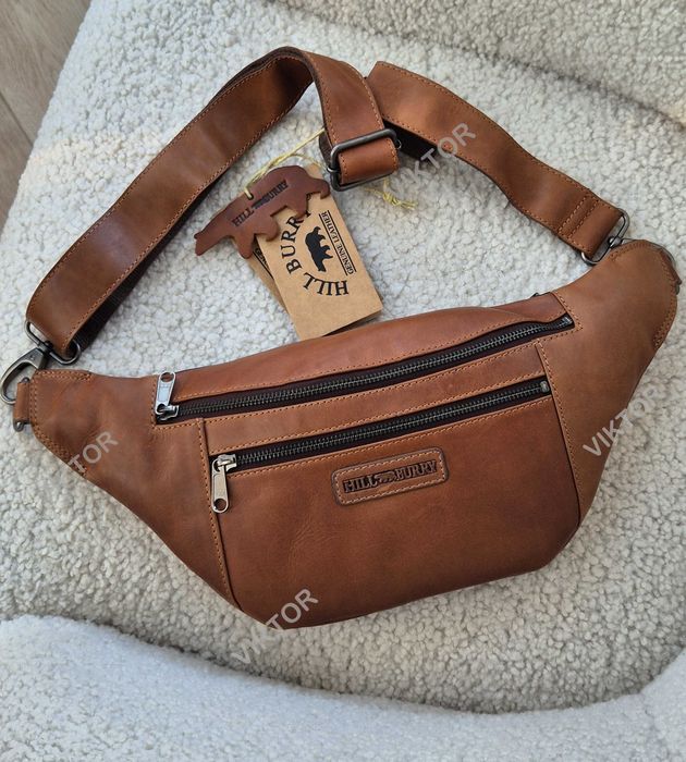 Кожаная большая сумка-бананка Hill Burry 15082 Германия. Шкіряна сумка