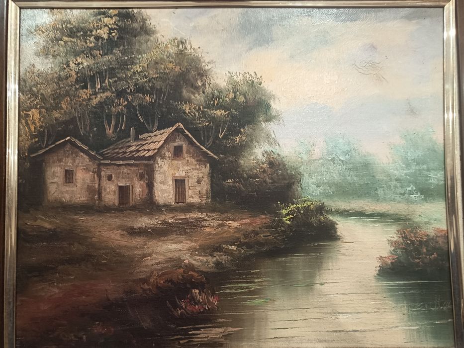 Pintura a oleo com linda paisagem