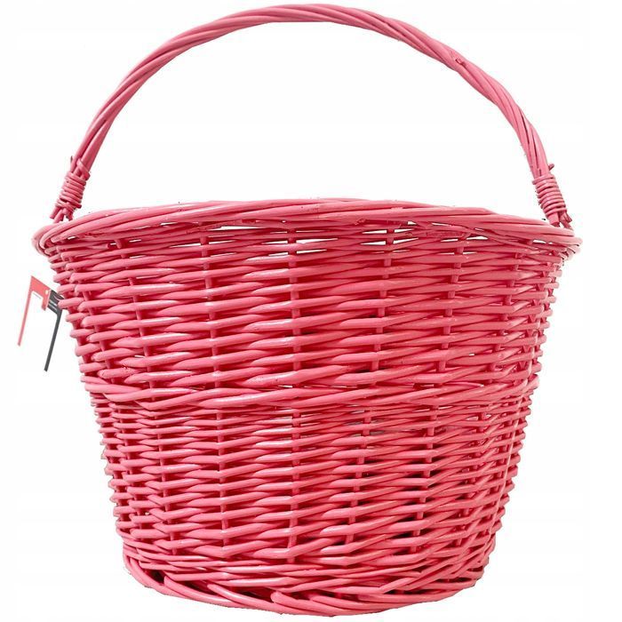 Kosz wiklinowy click rowerowy różowy przód koszyk zaczep wypinany