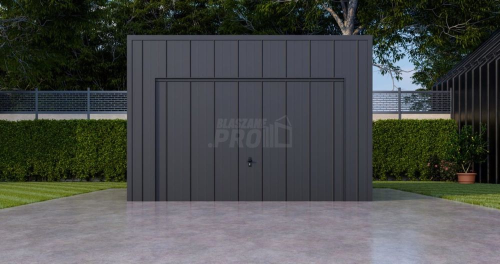 Garaż blaszany 3,5x5m - brama uchylna - drzwi - blacha na rąbek GP635