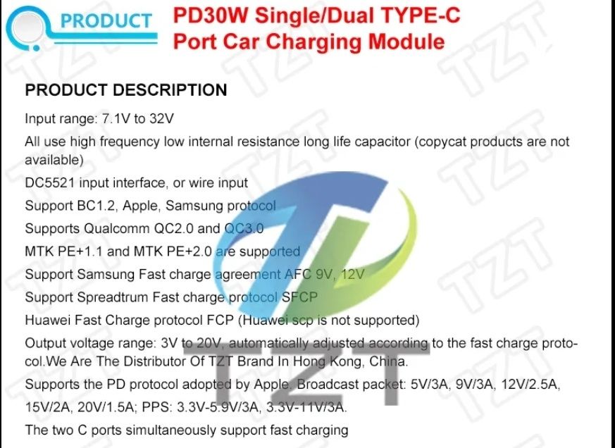 Адаптер питания QC 3.0, QC 2.0, PD. Модуль быстрой зарядки 30W TypeC