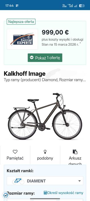 Rower miejski trekkingowy Kalhoff Image city, Nexus 8, r. XL, 60 cm.