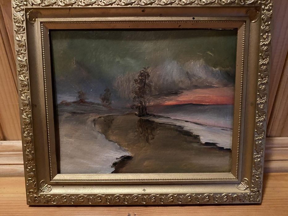 Картина маслом « Зимний закат» ,»Цветы»