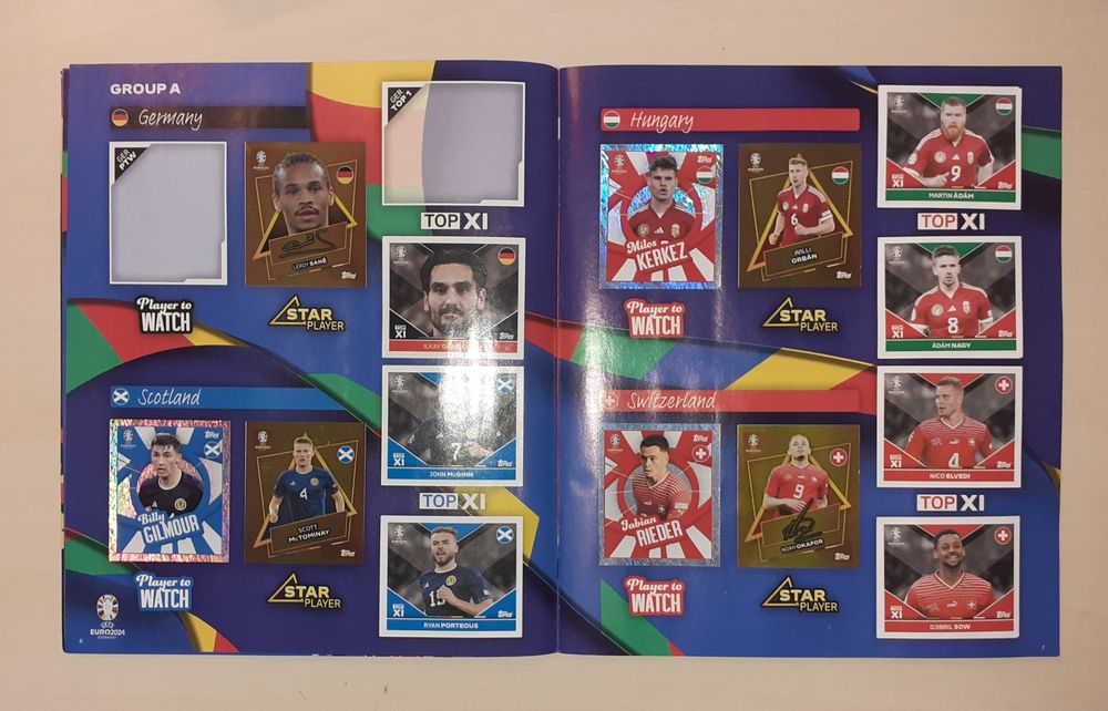 Caderneta Topps Uefa Euro 2024 Quase Completa 82% Cromos Colados (593/728) Muito Bom Estado