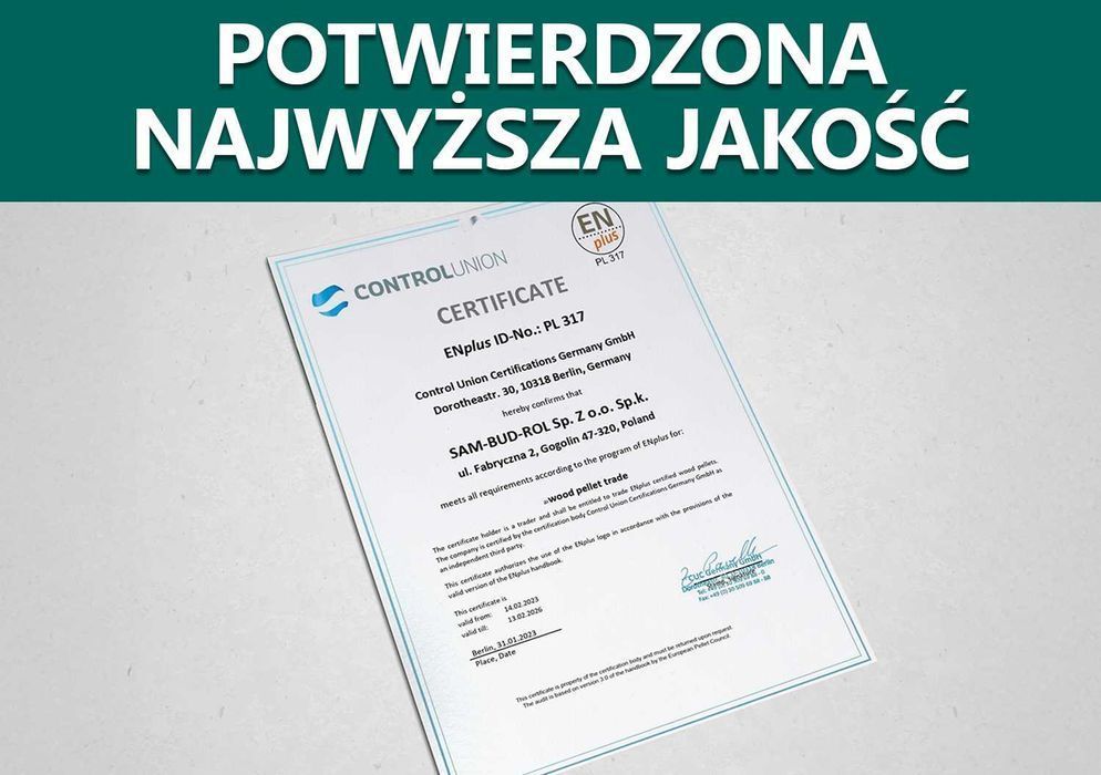 Pellet drzewny WAŁBRZYCH, certyfikat A1 ENplus, TRANSPORT