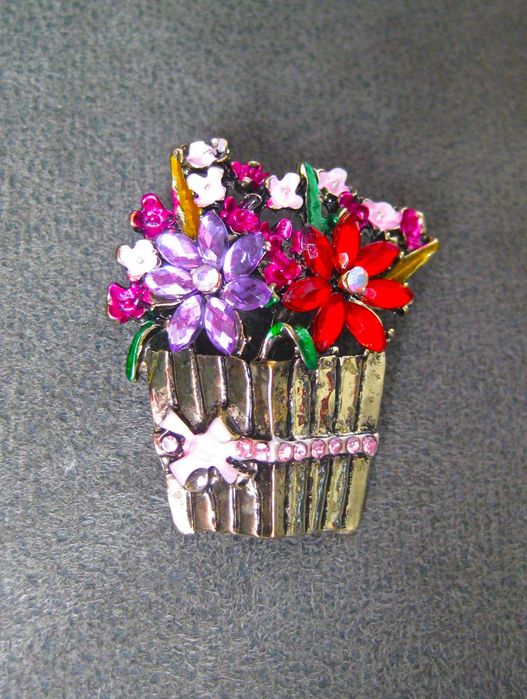 Alfinete / Broche / Pregadeira Vaso Flores Coloridas NOVO