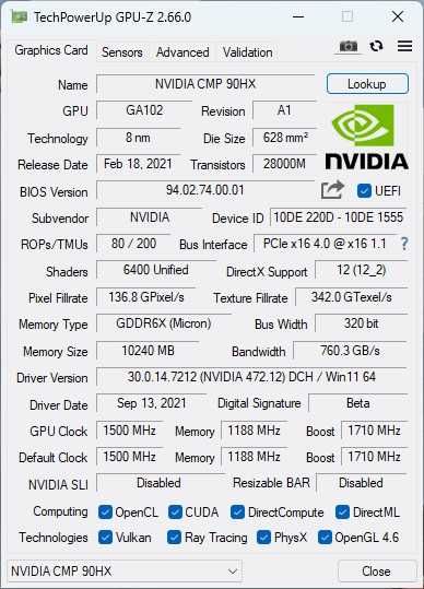 Відеокарта Nvidia CMP 90HX PCI-E x16