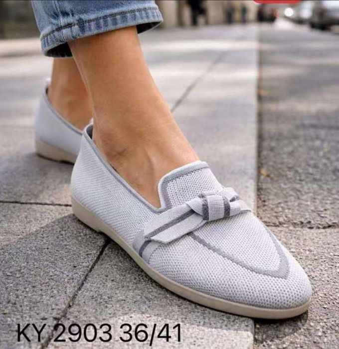 Mokasyny damskie Loafersy Szare Beżowe Miękkie z Kokardką 39