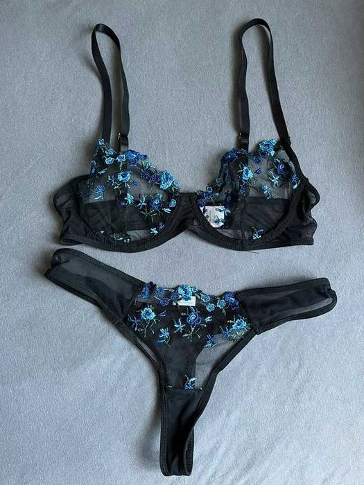 Komplet bielizny siateczkowej przezroczystej kwiatki prezent święta