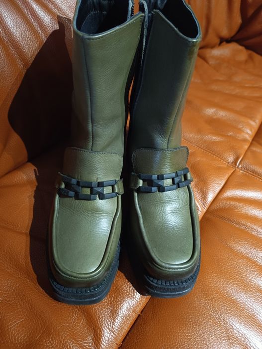 Botki khaki skóra