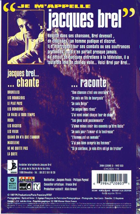 Jacques Brel - Je M'Appelle - VHS  - 1997