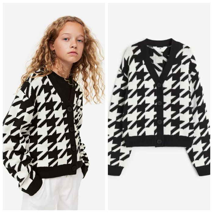 H&M czarno-biały komplet 12-14 skórzane spodnie flare kardigan trampki