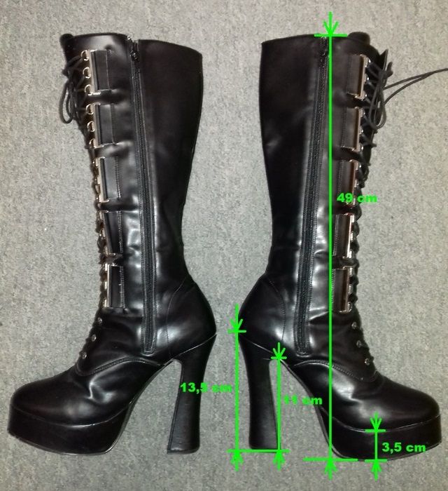 Buty damskie, czarne kozaki, obcas, koturn - jak dla dominy :-)