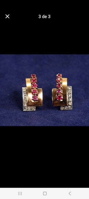 Brincos antigos em ouro,rubis e diamantes
