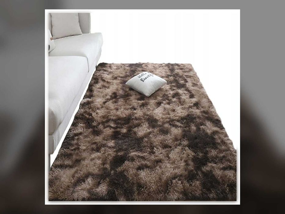NOWY Dywan Futrzany Pluszowy 150x100 Cm Do Wnętrz Do Domu Kształt Prostokątny Do Mieszkania Brązowy