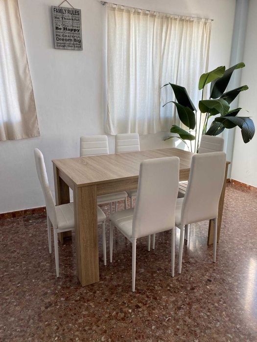 barata mesa extensível madeira e 6 cadeiras novas envio grátis