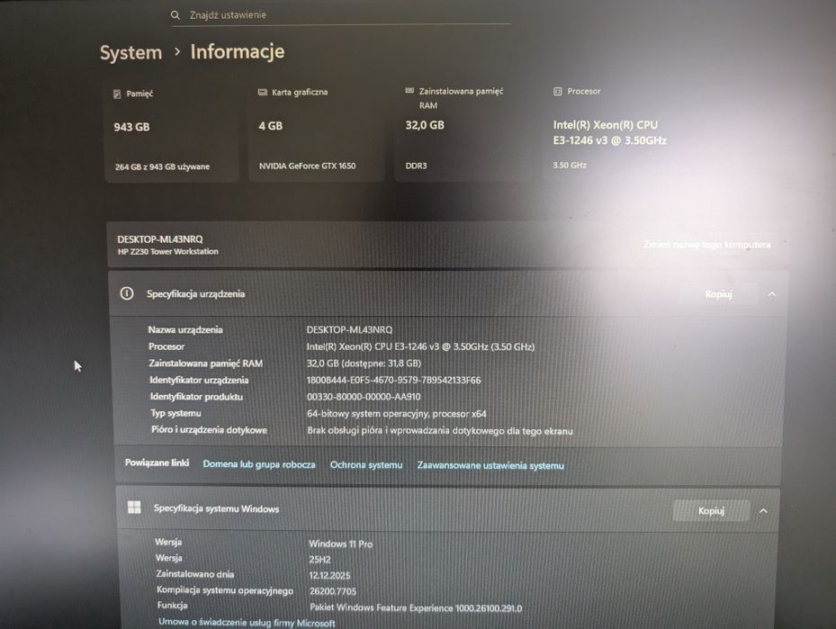 Komputer 32GB RAM / Xeon 8 wątków – baza pod gaming / serwer