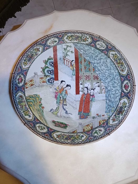 Grande Prato Porcelana Chinesa Séc XIX 48 cm