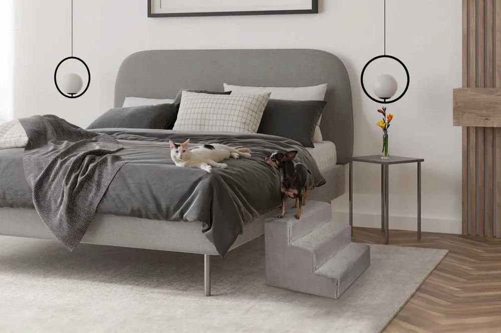 NOWE Schodki Dla Psa 3-Stopnie Tapicerowane Podest Stelaż Drewniany