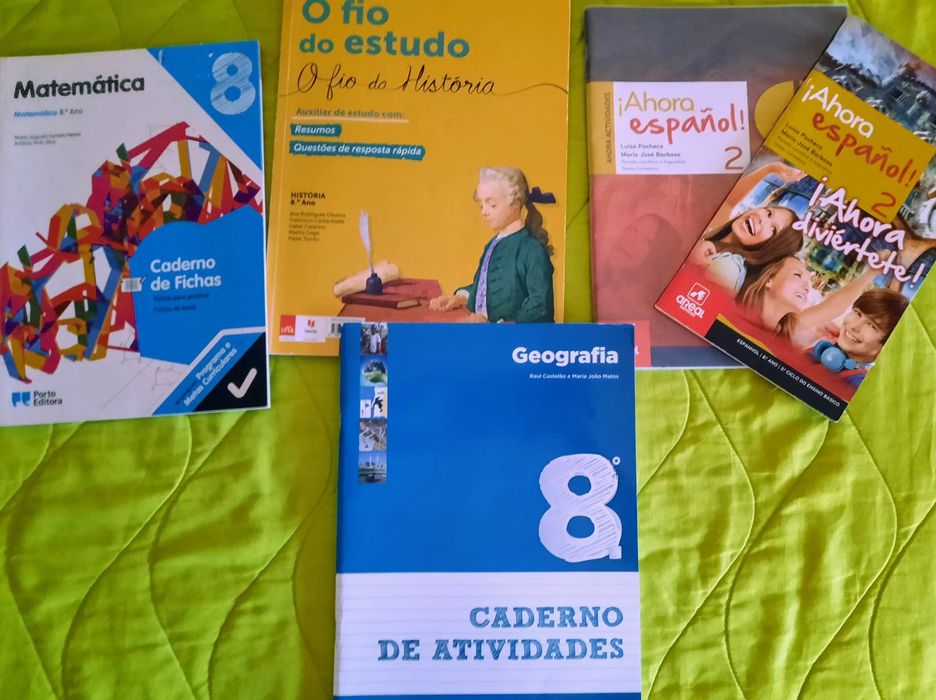 Cadernos de atividades de vários anos e várias disciplinas